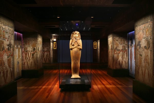 The coffin of Ramses II on display in the <i>Ramses & the Gold of the Pharaohs</i> exhibition.