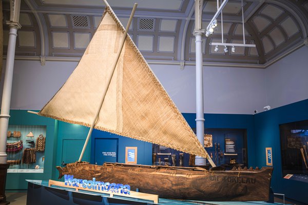 Vaka (Canoe) 'Tai Tokelau' made entirely from the Kanava tree in Tokelau featured in Wansolmoana, Australian Museum's Pasifika Gallery.